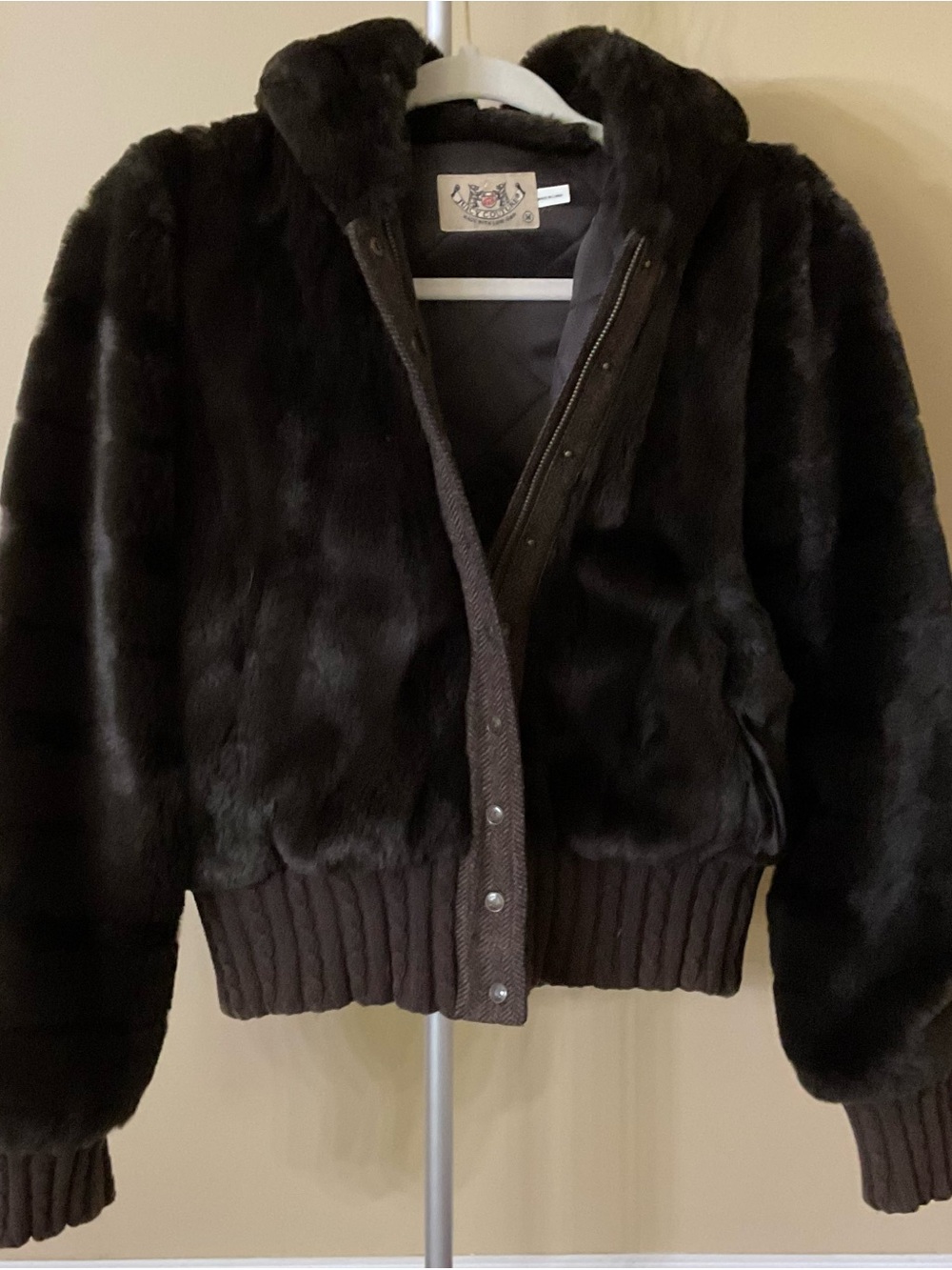 Juicy Couture Dark Brown Faux Fur Hooded Bomber Jacket - Picture 2 of 9